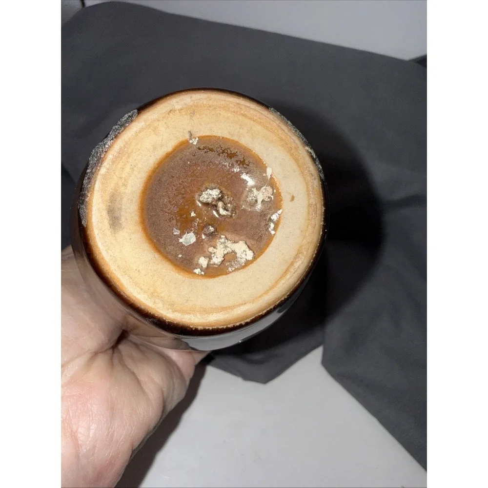 Vintage Studio Pottery Running Amber Brown Glazed Pottery Vase 5